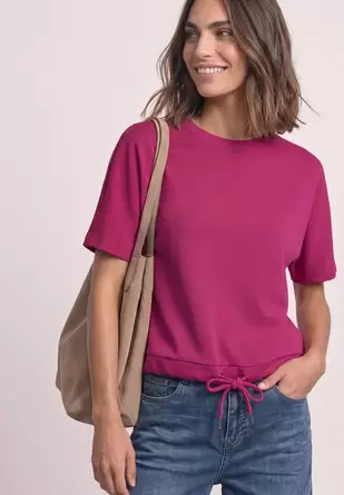 Shirt met ronde hals in Silk-Look