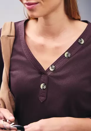 Shirt met 3/4-mouwen, V-hals en knopen
