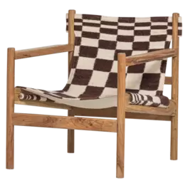 Zano fauteuil hout bruin met kelim zitting naturel