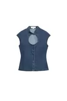DENIM-EFFECT BUTTON-UP TOP