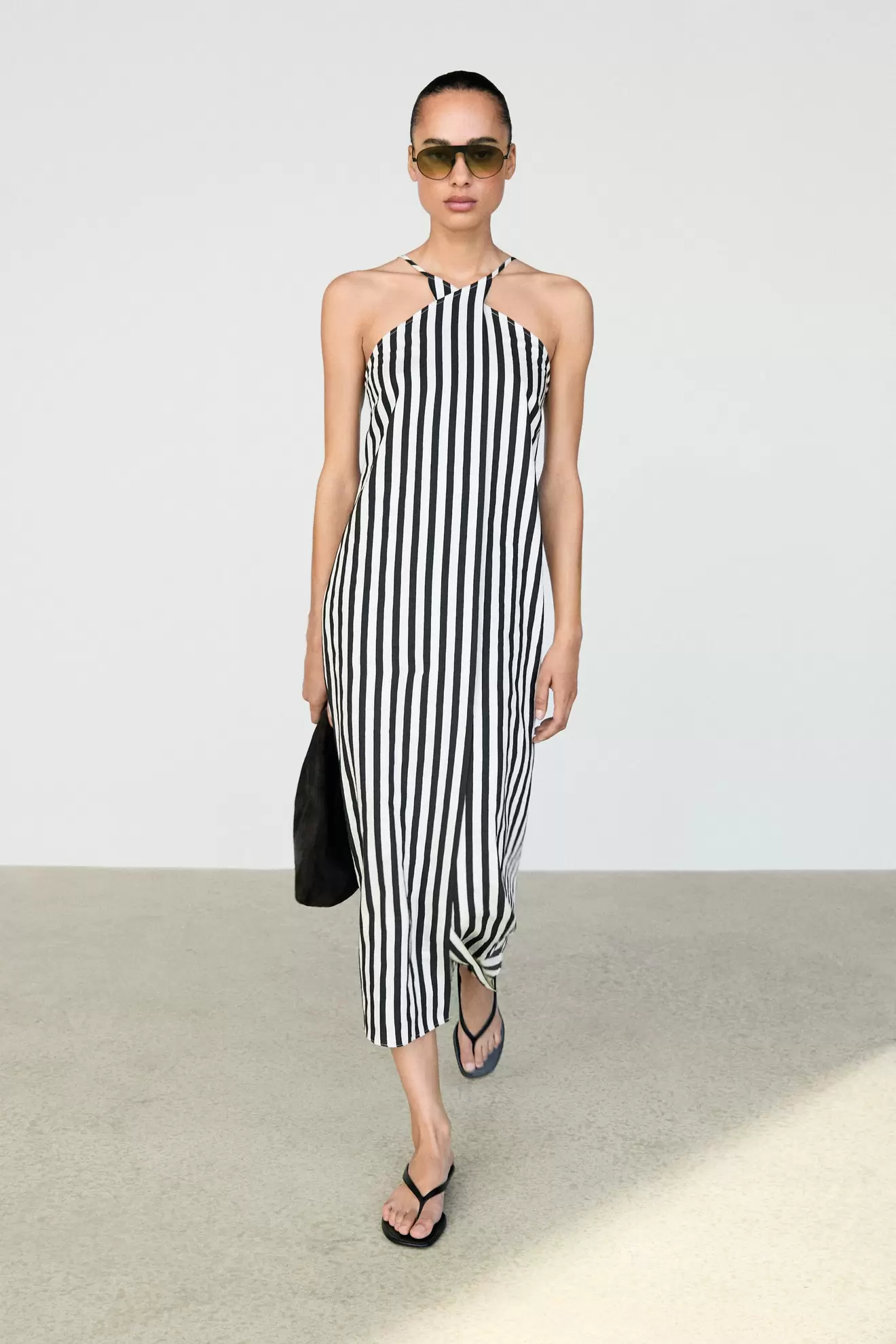 Vestido midi tirantes cruzados rayas