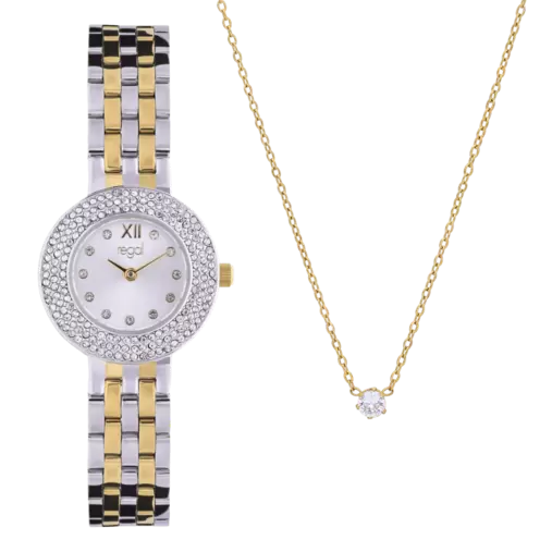 Regal cadeauset horloge met gratis collier bicolor