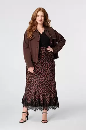 Satijen midi rok met animal print