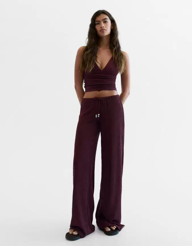 Broek met wijde pijpen en elastische taille