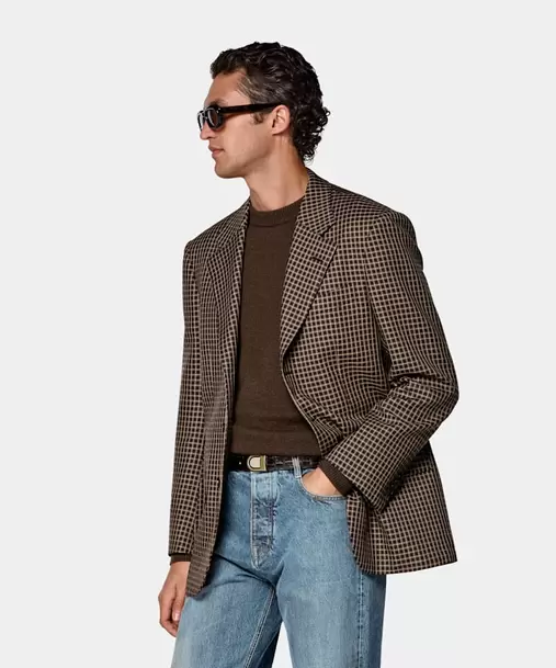 Mid Brown Checked Relaxed Fit Brera Blazer