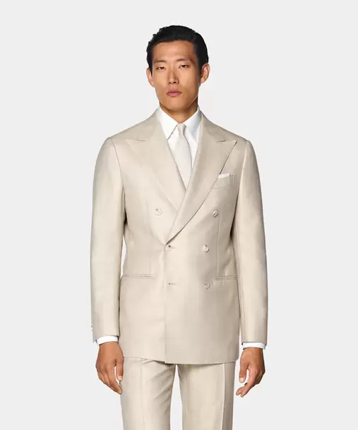 Sand Herringbone Tailored Fit Havana Suit