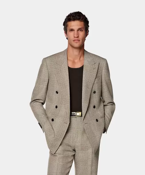 Mid Brown Checked Relaxed Fit Roma Suit