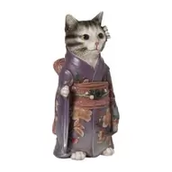 Beeldje kat in kimono - paars - 22x11x9 cm