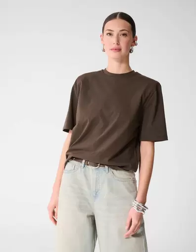 Shoulderpadded T-shirt Donkerbruin