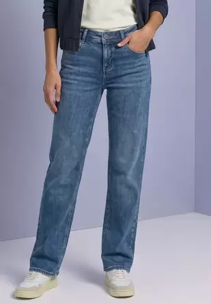 Jeans met Mid Waist-taille en Straight Leg-pijpen in casual pasvorm