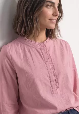 Corduroyblouse met lange mouwen en ruches