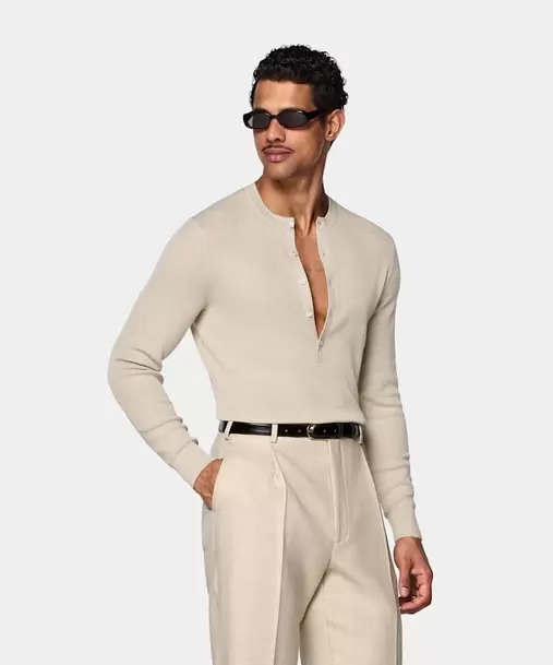 Light Brown Ribbed Henley