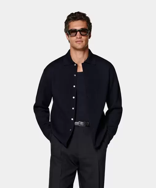 Navy Long Sleeve Polo Cardigan