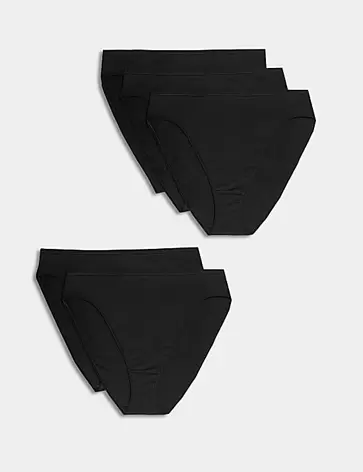 Set van 5 hoog uitgesneden slips van katoen en modal met hoge taille