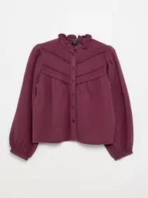 Blouse met rucheskraag en borduurwerk