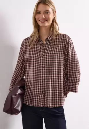 Blouse met 3/4-mouwen en ruitpatroon