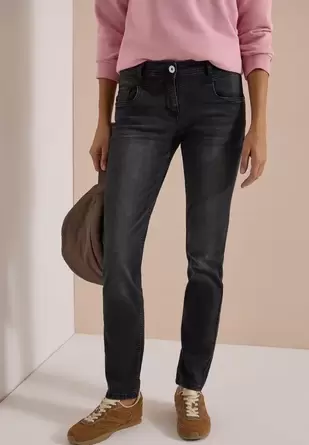 Jeans met Mid Waist-taille en Slim Leg-pijpen in casual pasvorm