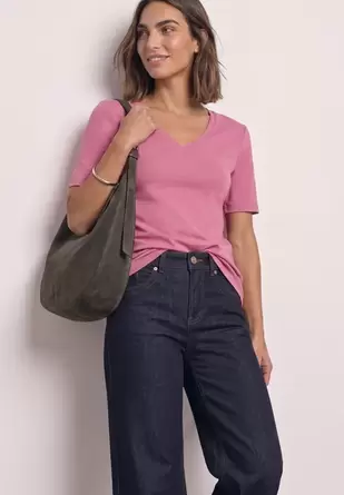 Shirt met korte mouwen en hartvormige halslijn
