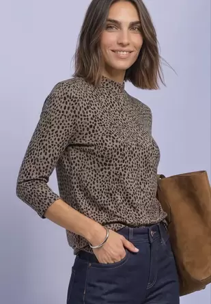 Shirt met 3/4-mouwen, col en print