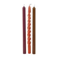 Smalle dinerkaarsjes - paars/oranje/bruin - ø1.3x20 cm - set van 3