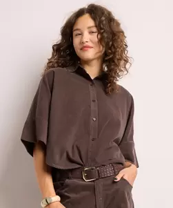 Rib blouse met korte mouw