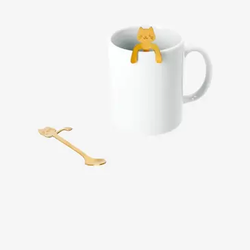 Gold spoons with cat decoration for hanging on mug - 2 pcs