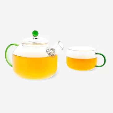 Glass tea pot with coloured handle - 400 ml