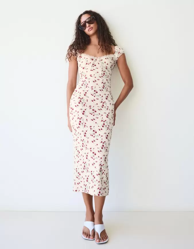 Midi-jurk met print en kant