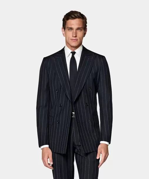 Navy Striped Tailored Fit Milano Suit