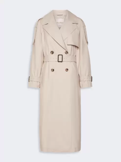 Long double-breasted trench coat in water-repellent cotton