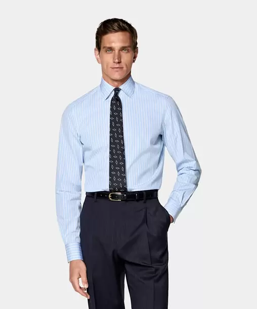 Light Blue Striped Classic Collar Shirt