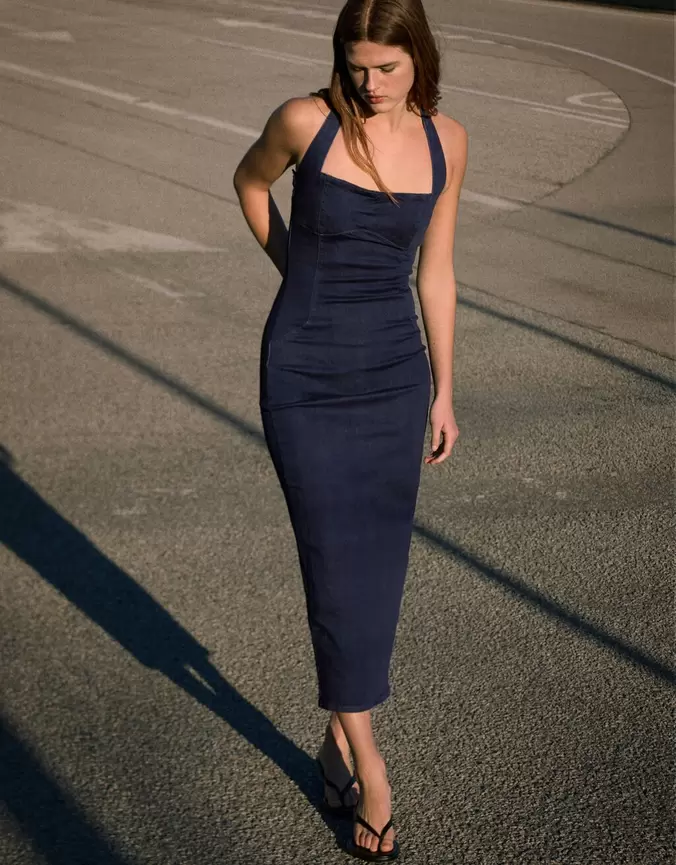 Denim midi-jurk