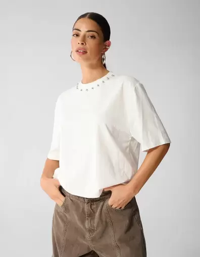 Studded T-shirt Gebroken Wit