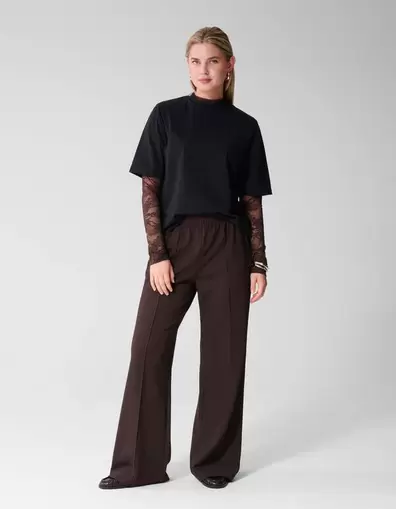 Basic Wide Leg Fit Broek Donkerbruin
