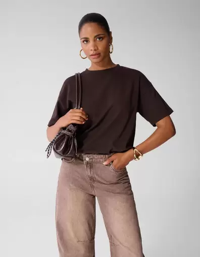 Oversized Basis T-shirt Donkerbruin
