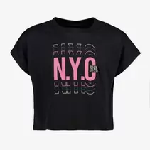 Osaga cropped meisjes sport T-shirt met tekstopdruk zwart