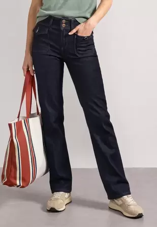 Jeans met Mid Waist-taille en Straight Leg-pijpen in casual pasvorm