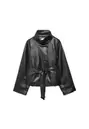 Trenchcoat met opstaande kraag en leereffect