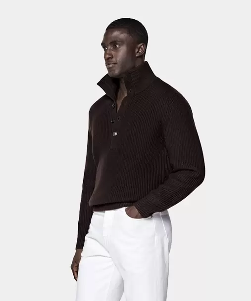 Dark Purple Ribbed Long Sleeve Funnel-Neck