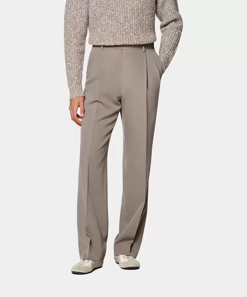 Mid Taupe Wide Leg Suit Trousers