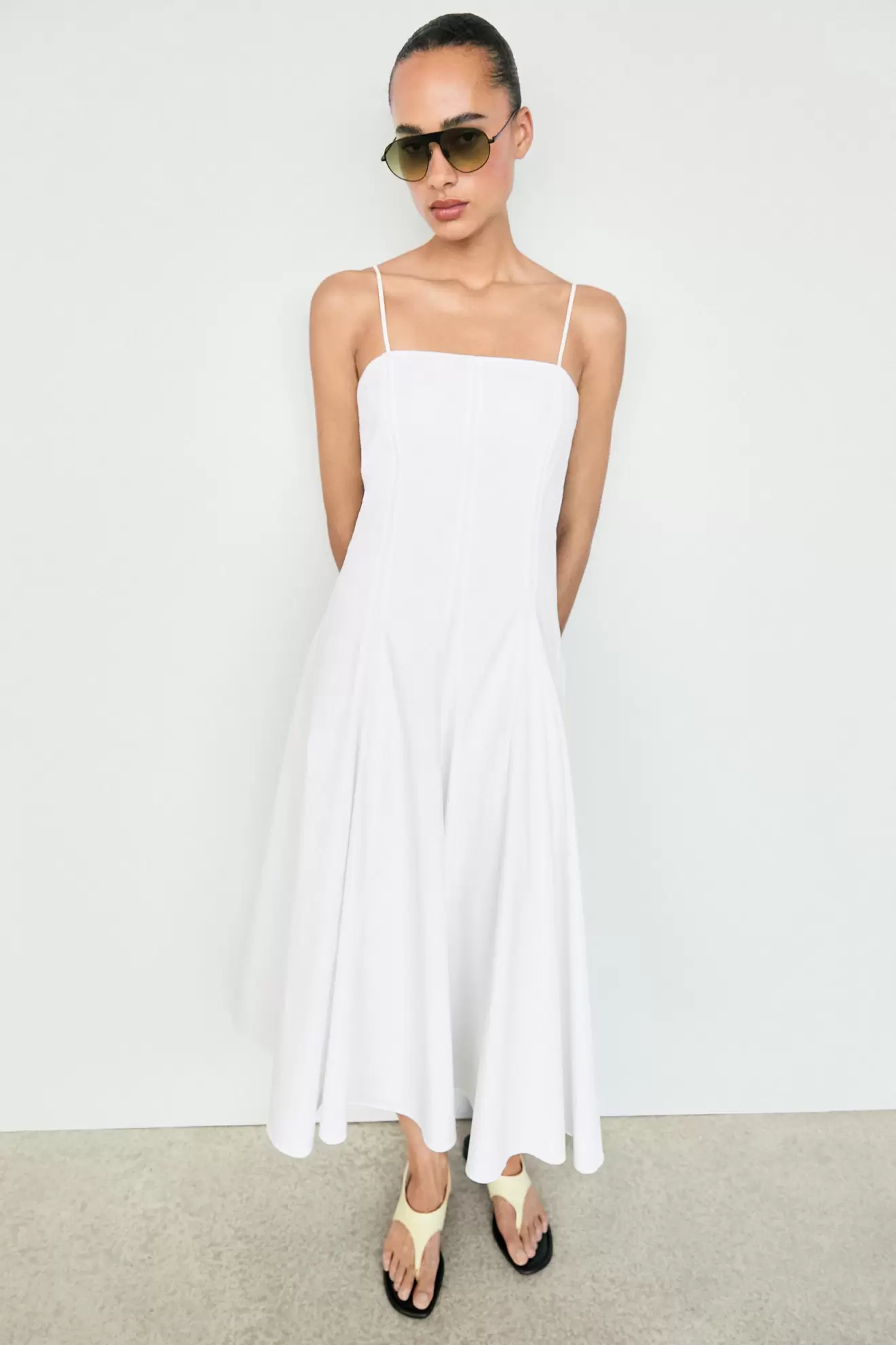 Vestido midi tirantes popelín