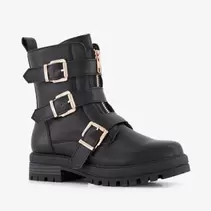 Blue Box meisjes biker boots met gespen zwart