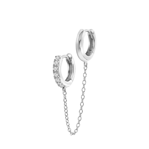 Zilveren oorring dubbel met zirkonia ketting voor dames