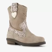 Braqeez suède meisjes cowboylaarzen met glitter taupe