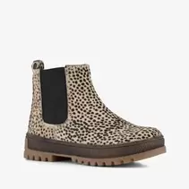 Groot suède meisjes Chelsea boots met panterprint