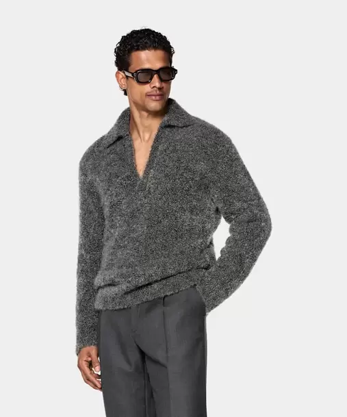 Dark Grey Long Sleeve Buttonless Polo