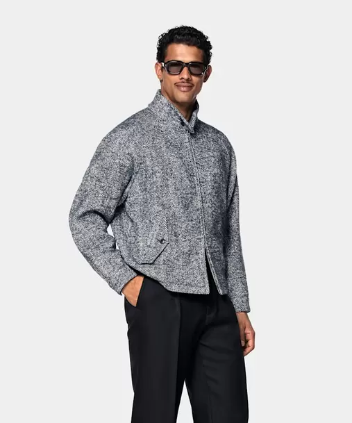 Navy Herringbone Raglan Bomber Jacket