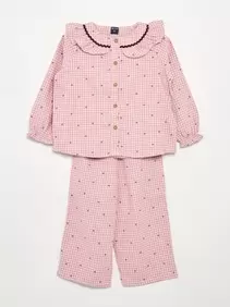 2-delige flanellen pyjama - Bovenstuk met knoopjes + broek