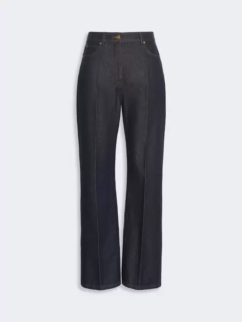 Denim-look cotton barrel-leg trousers