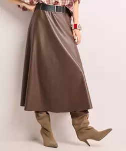 Wijde lange rok lederlook
